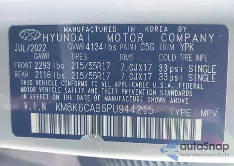 2023 Hyundai Kona Sel from USA, damaged, VIN KM8K6CAB6PU944215